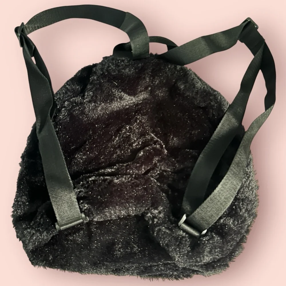 5x$25 Black Furry Mini Backpack Adjustable Straps